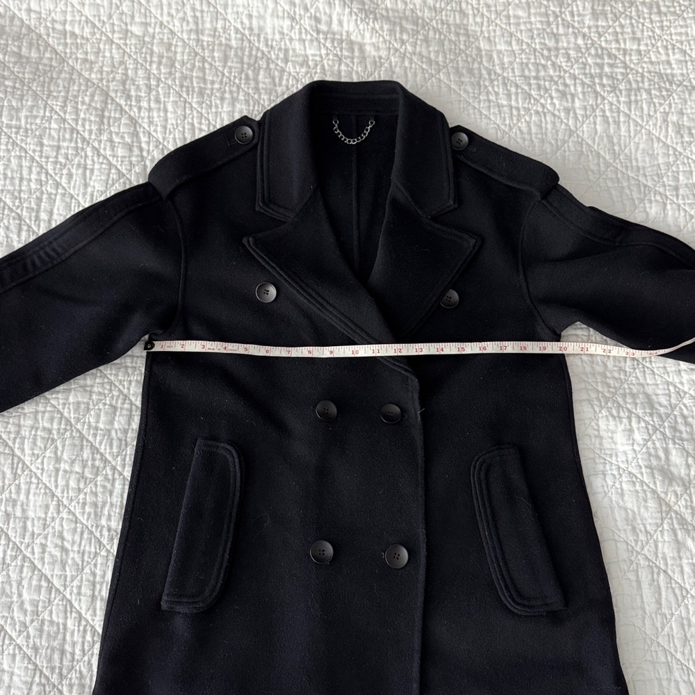 100 % Wool Dark Navy Double-Breasted Women's Trench Coat - Picture 12 of 16